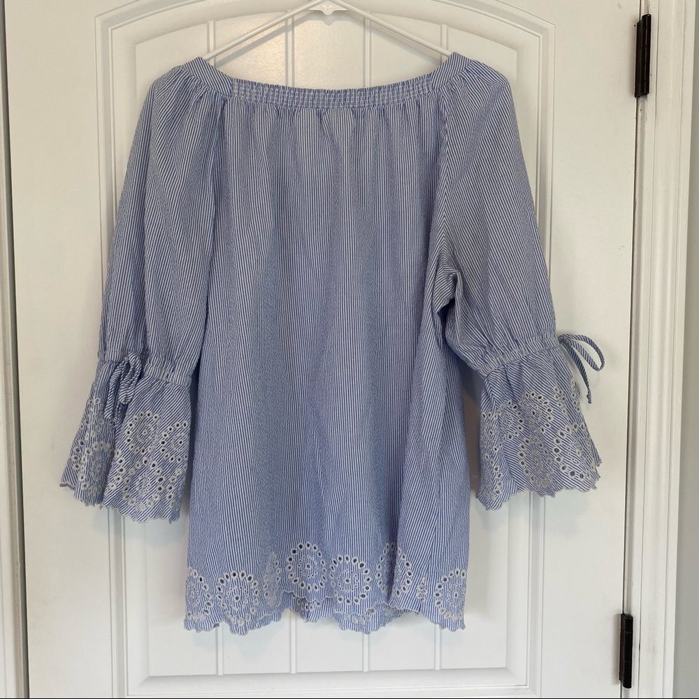 💋SOLD💋Westbound Woman Blue Seersucker 3/4 Sleeve Top Size 1X - Picture 6 of 6
